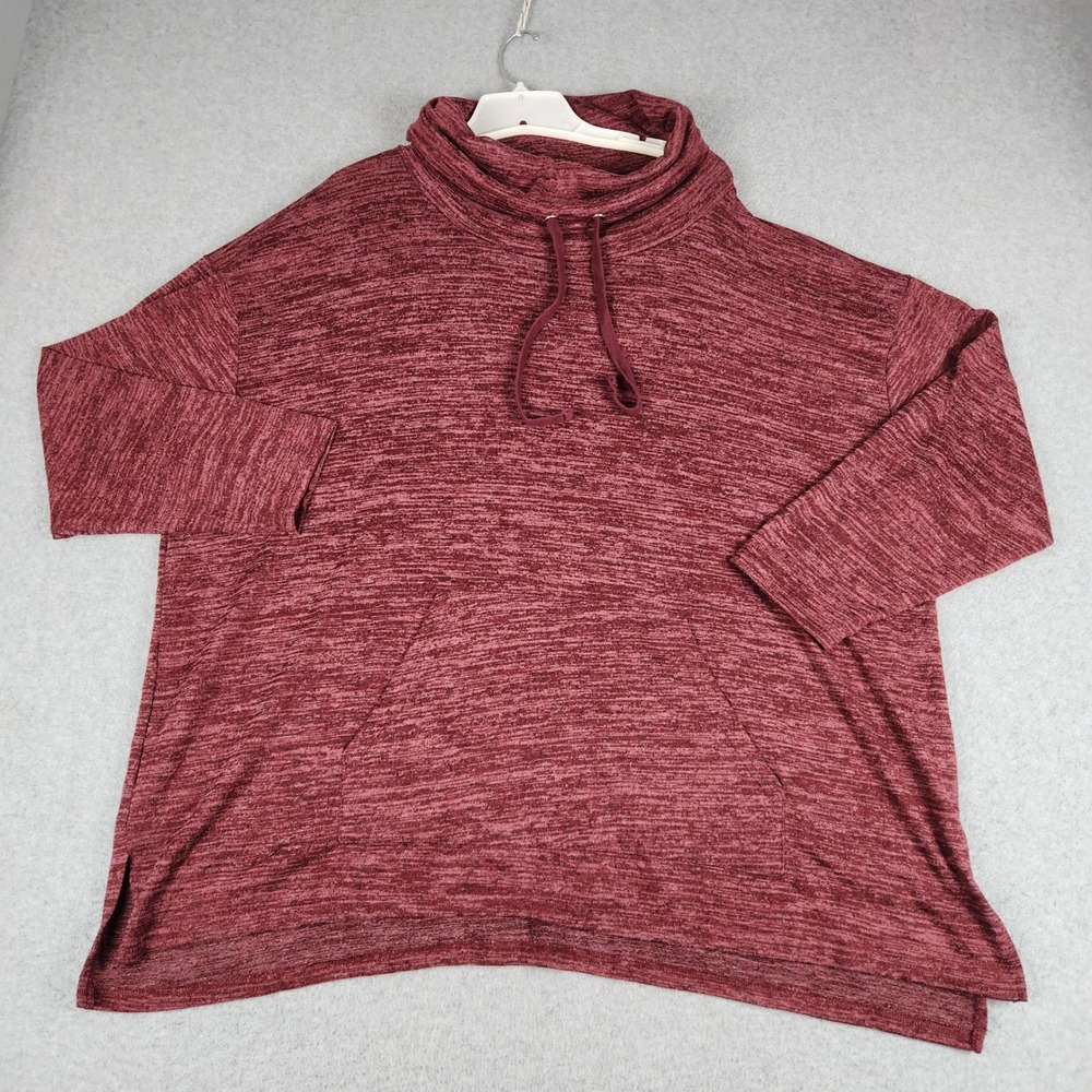 Sunday Sweatshirt Women 3X Burgundy Cowl Neck Kangaroo Pocket Oversized Pullover